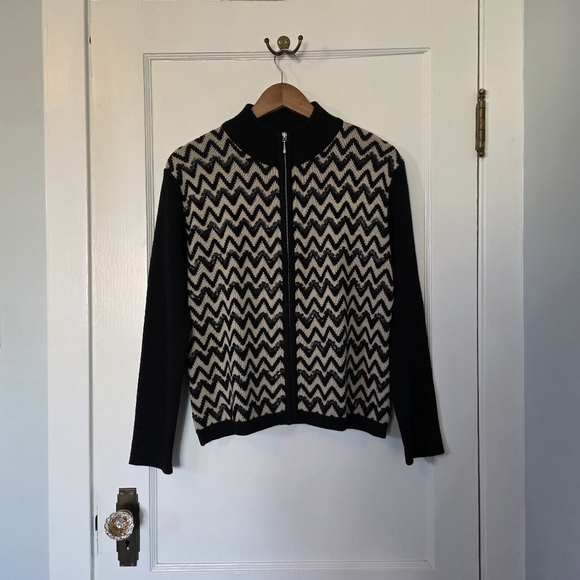 Susan Bristol Vintage Cardigan Sweater – Size L – Black/Cream - Picture 1 of 5
